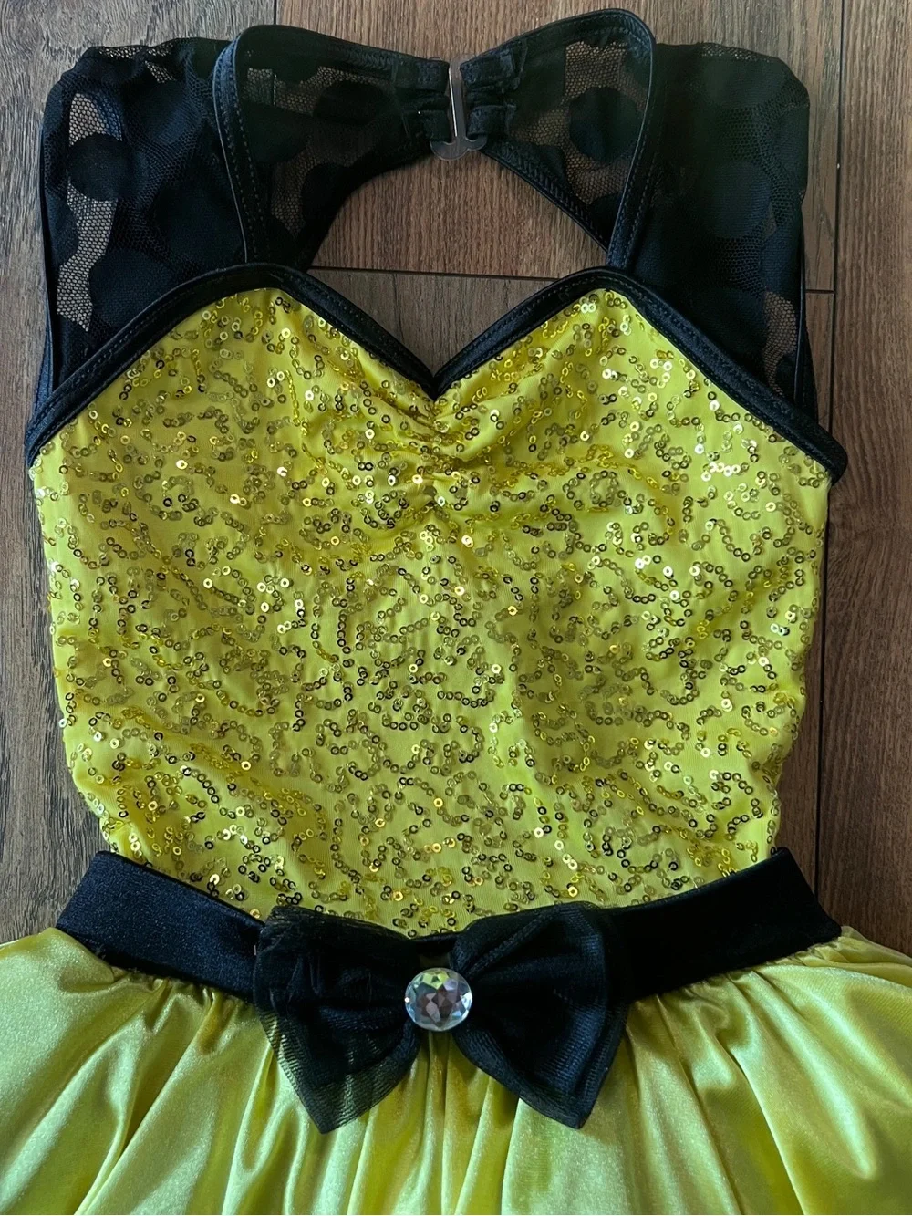 Girls Yellow Sequin Ballet Dance Halloween Size Med Costume with Black Accents